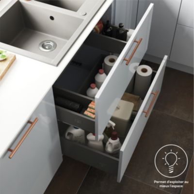 Tiroir de meuble de cuisine sous évier GoodHome Soto Anthracite