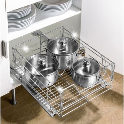 Tiroir télescopique de rangement cuisine en acier chromé Gris, L. 42 x l. 50 x H. 18.5 cm