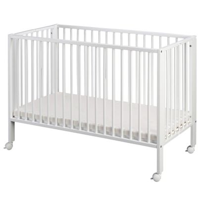 Tissi  Lit enfant à barreaux pliable JORI 60x120 cm avec matelas Blanc