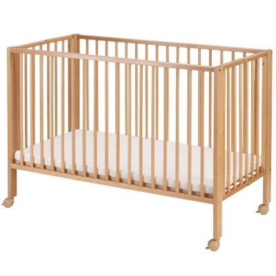Tissi  Lit pour enfant à barreaux pliable 60x120 cm avec matelas Bois naturel