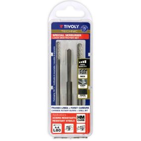 Tivoly - 2 fraises limes rotatives carbureD 4 - 6 mm Longueur 80mm + 1 foret carbure destructeur de verrou