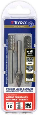 Tivoly - 3 fraises limes rotatives carbureD 10mm Denture normale avec brise copeaux queue de 6mm