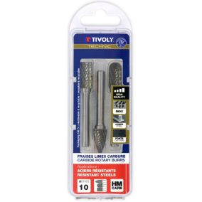 Tivoly - 3 fraises limes rotatives carbureD 10mm Denture normale avec brise copeaux queue de 6mm