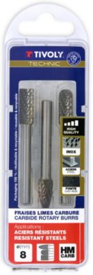 Tivoly - 3 fraises limes rotatives carbureD 8mm Denture normale avec brise copeaux queue de 6mm