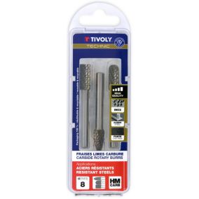 Tivoly - 3 fraises limes rotatives carbureD 8mm Denture normale avec brise copeaux queue de 6mm