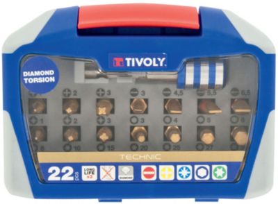 Tivoly - Coffret 22 pièces -21 embouts torsion diamant + 1 porte-embout magnétique quick change