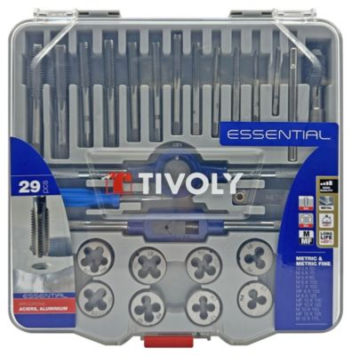 Tivoly - Coffret 29 pièces -12 tarauds + 12 filières M3 à  M12 + 2 tournes à  gauche + 1 porte-filière 25,4 + accessoires