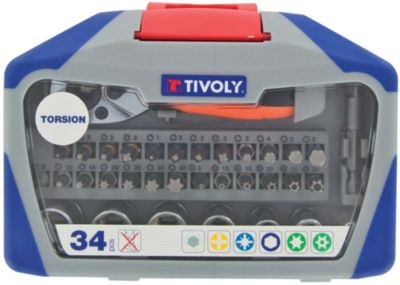 Tivoly - Coffret 34 pièces -19 embouts torsion + 7 douilles + 1 porte-douille + 1 poignée de vissage
