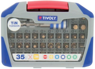 Tivoly - Coffret 35 pièces -34 embouts torsion revêtus TiN - 1 porte-embout magnétique Quick change