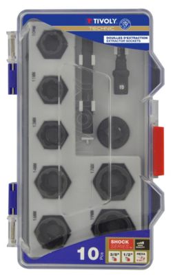 Tivoly - Coffret de 10pcs Douilles d'extraction entrée carrée femelle 3/8" pour boulons et écrous endommagés