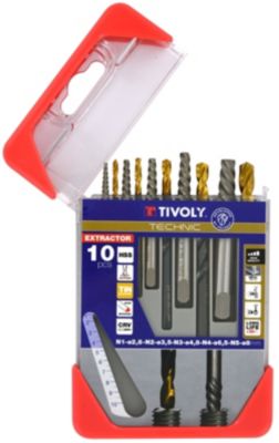 Tivoly - Coffret de 10pcs Extractor - contenant 5 Extracteurs de goujons et vis cassées et 5 Forets HSS STEAM TIN assortis