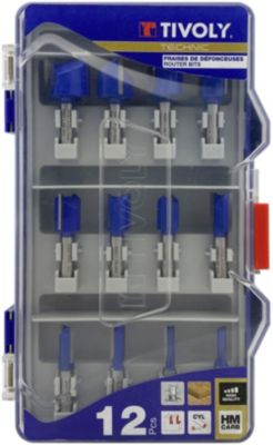 Tivoly - Coffret de 12 fraises de défonceuse à  rainurer -D5mm à  25mm - lame carbure - queue diamètre 8mm