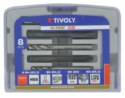 Tivoly - Coffret de 4 tarauds machines GUN DIN 352 HSS M4 à  M10 + 4 forets métaux HSS