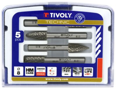 Tivoly - Coffret de 5 Fraises Limes Carbure, queue 6mm
