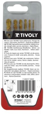 Tivoly - Coffret de 6 Forets Métaux Technic HSS Steam Tin contenant à  2-3-4-5-6-8 mm