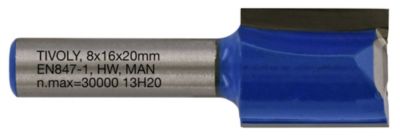 Tivoly - Fraise de Défonceuse à  Rainurer Droit -D16mm - 2 Lames en Carbure - TigeD8mm - Pour Travail du Bois