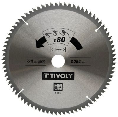 Tivoly - Lame de Scie Circulaire -D254mm - 80 Dents en Carbure - Pour Découpe du Bois Dur - Pour Découpe du Bois Stratifié