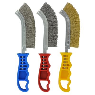Tivoly - Lot de 3 Brosses à  main Ergonomiques : Fil Acier, Fil Acier laitonné, Fil Acier Inoxydable