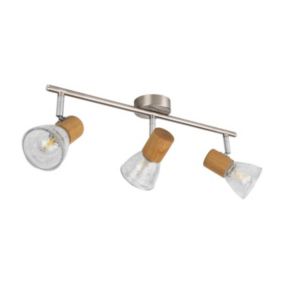 Tobi Plafonnier 3x14 Max.40W Chêne Huilé/Métal Satiné/Verre Transparent