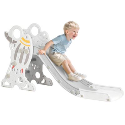 Toboggan enfant 18-36 mois design fusée - usage intérieur - dim. 157L x 46,5l x 80H cm - PE gris blanc