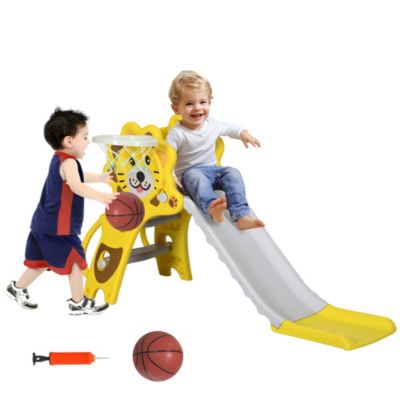 Toboggan enfant 18-36 mois - panier basket, ballon, pompe inclus - HDPE jaune gris