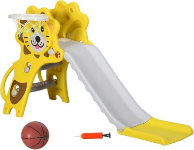 Toboggan Enfant Jaune Gris en HDPE avec Panier Basket - 18-36 Mois - pour Intérieur Extérieur