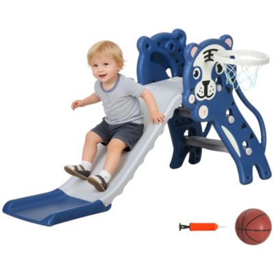 Toboggan enfant panier basket design tigre 18-36 mois usage intérieur - balle, pompe incluses - PE bleu gris