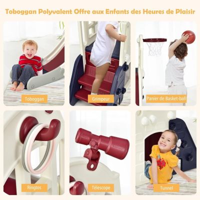Toboggan 5 en 1 pour enfants avec bus, balançoire, toboggan, échelle et