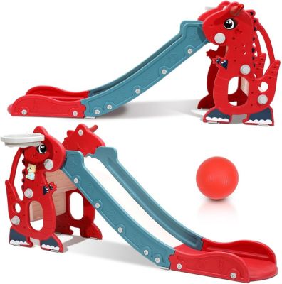 Toboggan Pliable pour Enfant, Panier de Basket-Ball et accoudoirs pour l'intérieur et l'extérieur, Rouge