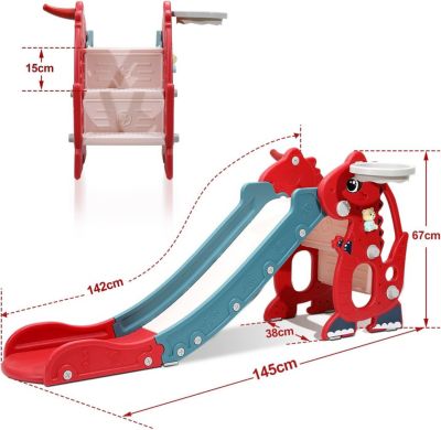 Toboggan Pliable Rouge avec Panier de Basket-Ball et Accoudoirs - Adapté aux Enfants