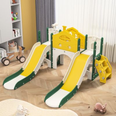 Toboggan pour Enfant 7 en 1 avec Panier de Basket, kit de Jeu d'escalade, escaliers, Aire de Jeux intérieure et extérieure