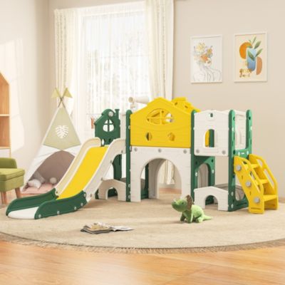 Toboggan pour enfant 7 en 1 avec support de basket, échelle d'escalade, toboggan, aire de jeux intérieure et extérieure