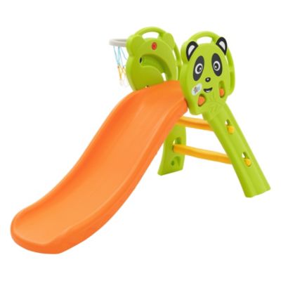 Toboggan pour enfants 2 en 1 avec panier de basket plastique HDPE vert/orange