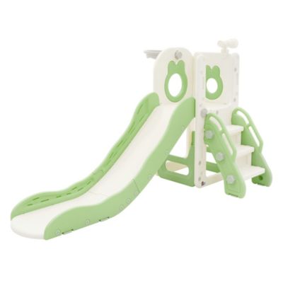 Toboggan pour enfants 3en1 Joyz blanc-vert en plastique avec panier de basket et échelle dès 3 ans