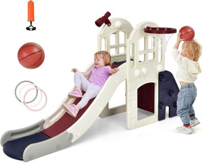 Toboggan pour Enfants, 6 en 1 avec Rail de Protection Haut, Pédale Détachable et Mur d'Escalade Pratique, Tunnel (Bleu)
