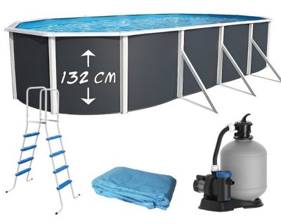 TOI - Piscine hors-sol acier ANTHRACITE MAGNUM ovale 915x457x132 cm liner bleu 49500 L