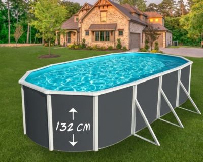 TOI - Piscine hors-sol acier ANTHRACITE MAGNUM ovale 915x457x132 cm liner bleu 49500 L
