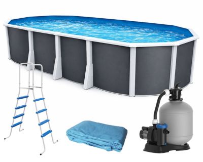 TOI - Piscine hors-sol acier IBIZA ovale 915x457x132 cm anthracite liner bleu