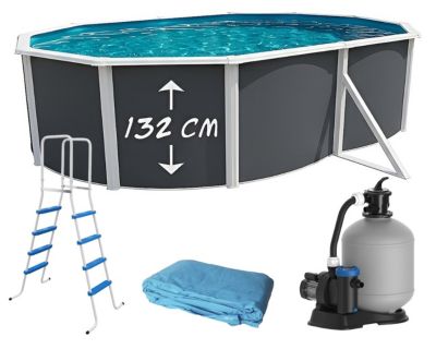 TOI - Piscine hors-sol acier MAGNUM ANTHRACITE ovale 550x366x132 cm liner bleu
