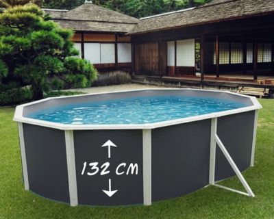TOI - Piscine hors-sol acier MAGNUM ANTHRACITE ovale 550x366x132 cm liner bleu