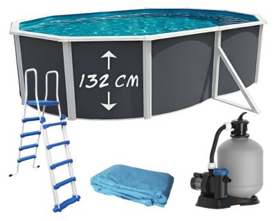 TOI - Piscine hors-sol acier MAGNUM ANTHRACITE ovale 550x366x132cm liner bleu filtration sable échelle sécurité
