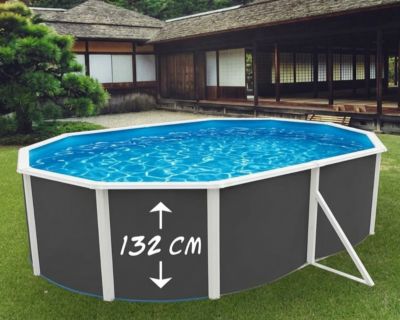 TOI - Piscine hors-sol acier MAGNUM ANTHRACITE ovale 550x366x132cm liner bleu filtration sable échelle sécurité