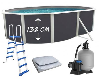 TOI - Piscine hors-sol acier MAGNUM Anthracite ovale 550x366x132cm liner gris - 21 500 L
