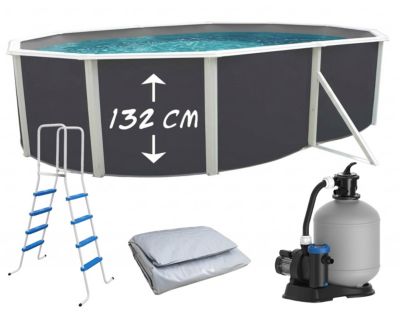 TOI - Piscine hors-sol acier MAGNUM ANTHRACITE ovale 550x366x132cm liner gris