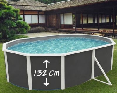 TOI - Piscine hors-sol acier MAGNUM ANTHRACITE ovale 550x366x132cm liner gris