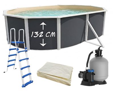 TOI - Piscine hors-sol acier MAGNUM ANTHRACITE ovale 550x366x132cm liner sable - Kit complet filtration sable