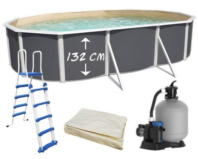 TOI - Piscine hors-sol acier MAGNUM ANTHRACITE ovale 640x366x132cm liner sable - Kit complet avec filtration et échelle sécurité