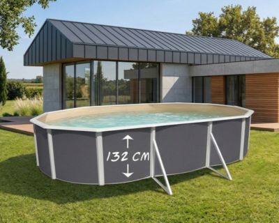 TOI - Piscine hors-sol acier MAGNUM ANTHRACITE ovale 640x366x132cm liner sable - Kit complet avec filtration et échelle sécurité