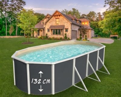 TOI - Piscine hors-sol acier MAGNUM ANTHRACITE ovale 730x366x132cm liner sable