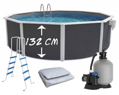 TOI - Piscine hors-sol acier MAGNUM ANTHRACITE ronde O 550x132 cm liner gris